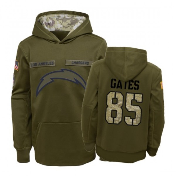 Los Angeles Chargers Antonio Gates Olive 2018 Salute To Service Hoodie - Youth