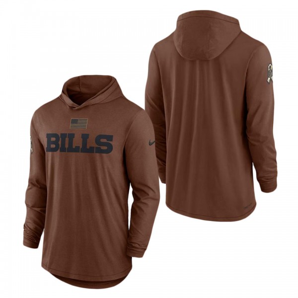 Men's Buffalo Bills Brown 2023 NFL Salute To Service Lightweight Long Sleeve Hoodie T-Shirt