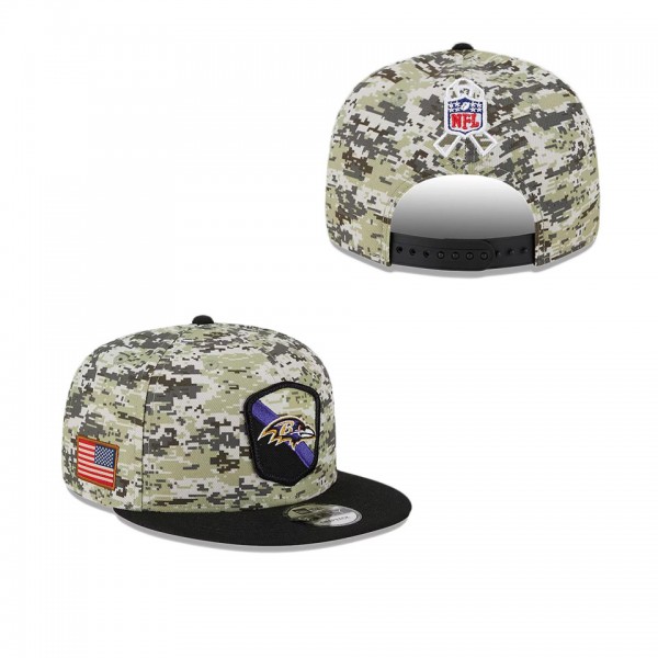 Men's Baltimore Ravens Camo Black 2023 NFL Salute To Service 9FIFTY Snapback Hat