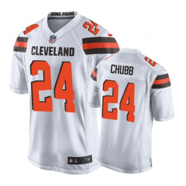Cleveland Browns #24 Nick Chubb White Nike Game Je...