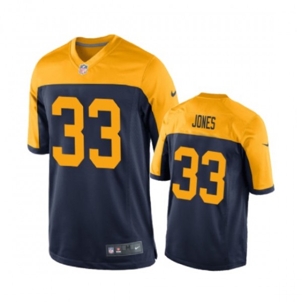 Green Bay Packers #33 Aaron Jones Navy Nike Game J...