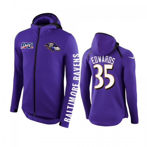 Baltimore Ravens #35 Gus Edwards Purple NFL 100th Anniversary Hoodie - Men