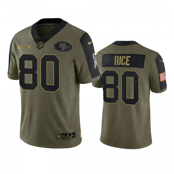 San Francisco 49ers Jerry Rice Olive 2021 Salute T...