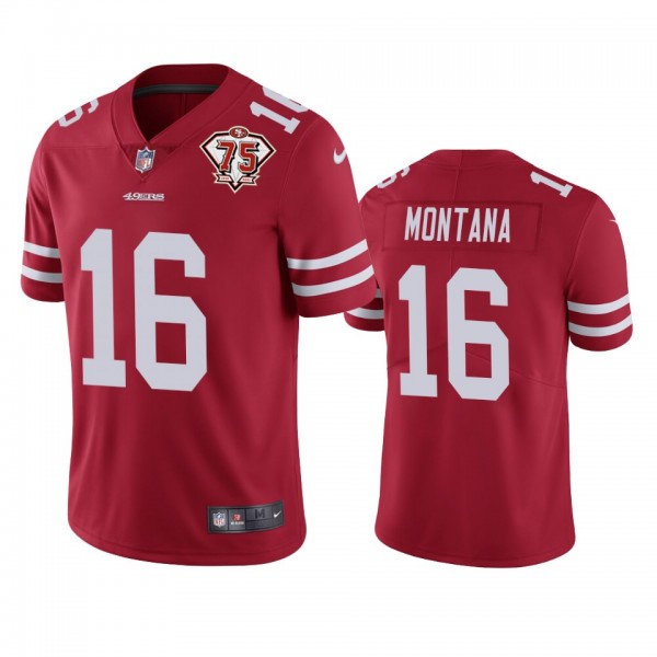 San Francisco 49ers Joe Montana Scarlet 75th Anniversary Patch Limited Jersey