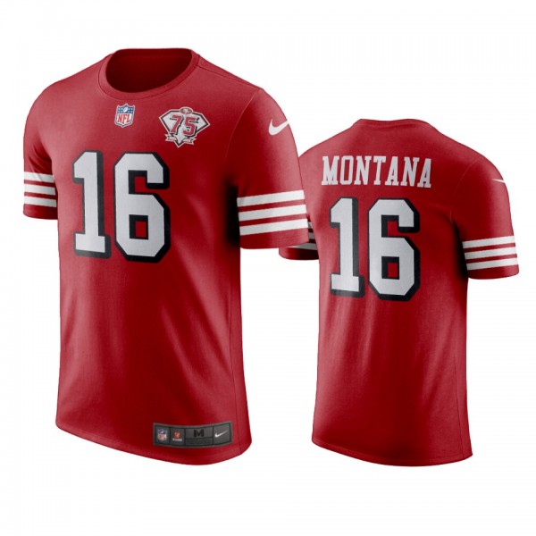 San Francisco 49ers Joe Montana Scarlet 75th Anniversary T-Shirt