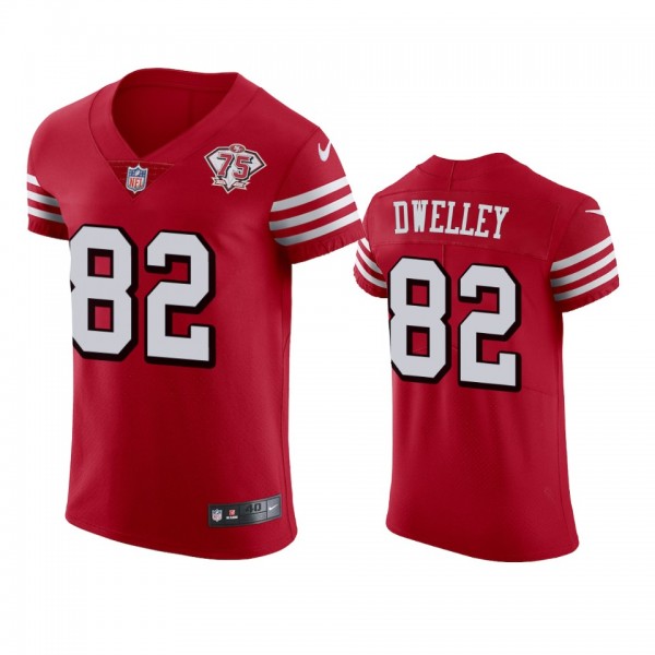 San Francisco 49ers Ross Dwelley Scarlet 75th Anni...