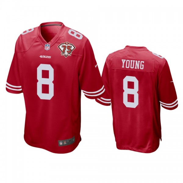 San Francisco 49ers Steve Young Scarlet 75th Anniversary Patch Game Jersey