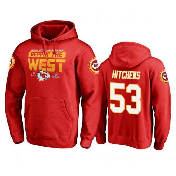 Kansas City Chiefs #53 Anthony Hitchens Red 2018 AFC West Division Champions Hoodie - Men