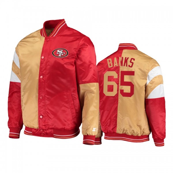 San Francisco 49ers Aaron Banks Scarlet Gold Split Leader Varsity Jacket