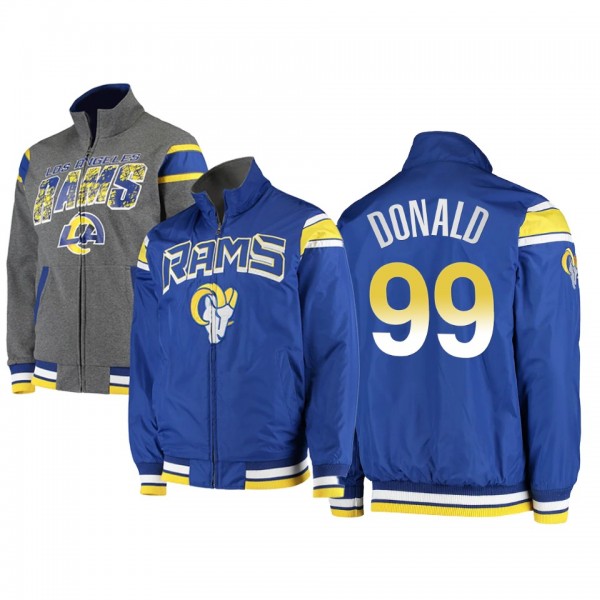 Los Angeles Rams Aaron Donald Royal Charcoal Offside Reversible Full-Zip Jacket