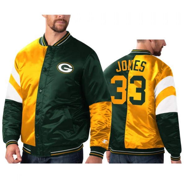 Green Bay Packers Aaron Jones Green Gold Split Leader Varsity Jacket