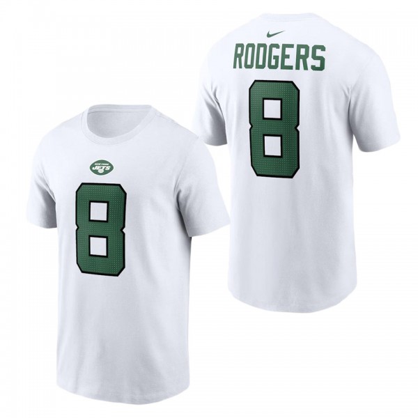 Men's New York Jets Aaron Rodgers White Name Number T-Shirt