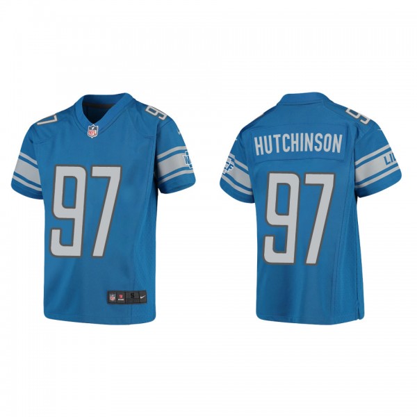 Youth Aidan Hutchinson Detroit Lions Blue Game Jer...