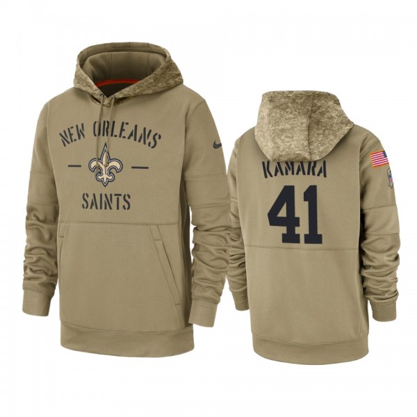 New Orleans Saints Alvin Kamara Tan 2019 Salute to Service Sideline Therma Pullover Hoodie