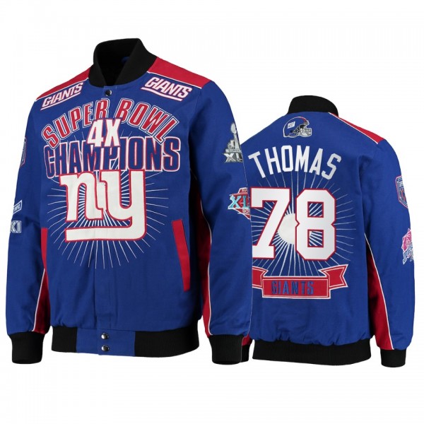 New York Giants Andrew Thomas Royal Super Bowl Champions Extreme Triumph Commemorative Full-Snap Jacket