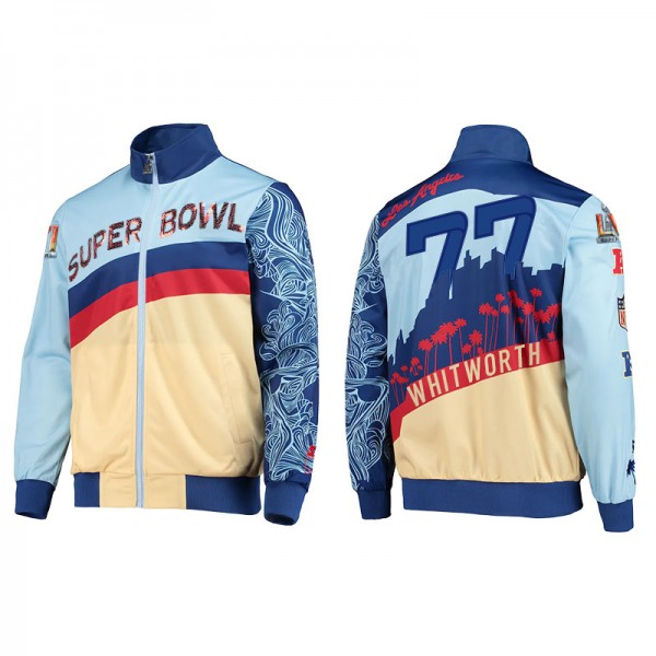 Men's Los Angeles Rams Andrew Whitworth Blue Cream Starter x MSX by Michael Strahan Super Bowl LVI Skyline Track Jacket