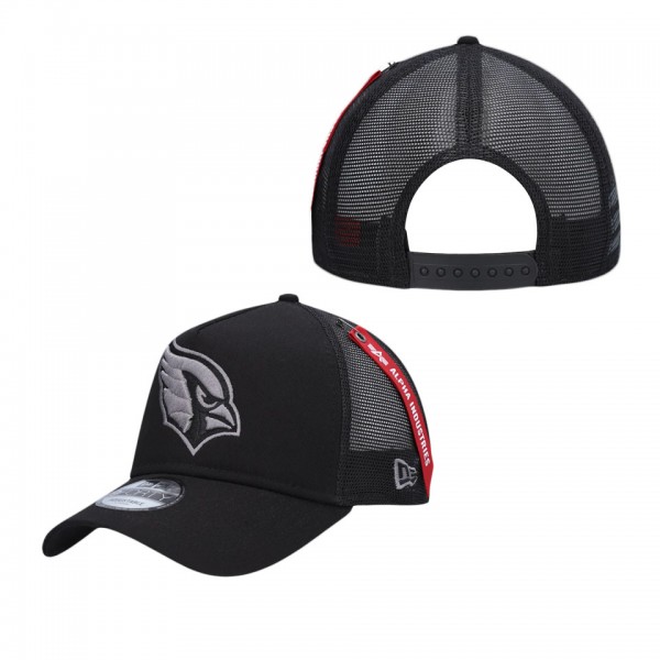 Men's Arizona Cardinals x Alpha Industries Black A-Frame 9FORTY Trucker Snapback Hat