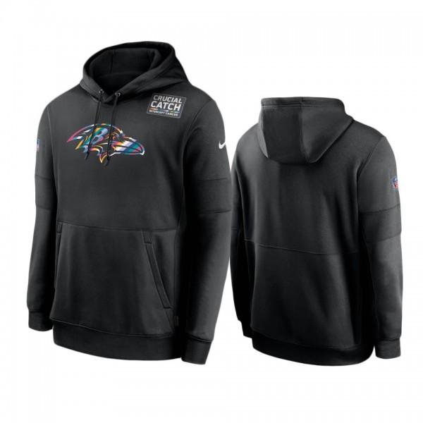 Men's Baltimore Ravens Black Sideline Performance Crucial Catch Pullover Hoodie