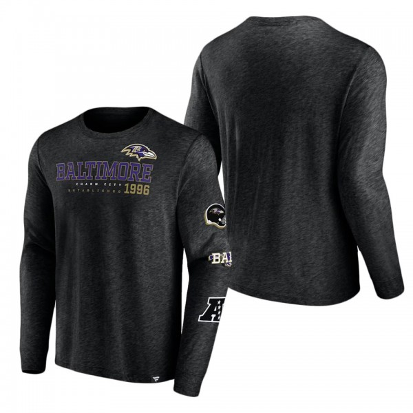 Men's Baltimore Ravens Heather Black High Whip Pitcher Long Sleeve T-Shirt