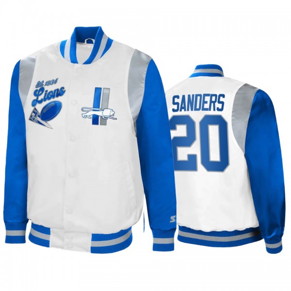Detroit Lions Barry Sanders White Blue Retro The All-American Full-Snap Jacket