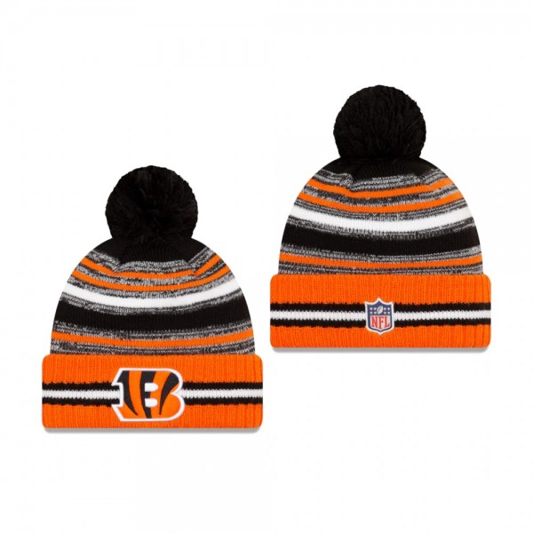 Cincinnati Bengals Black Orange 2021 NFL Sideline Sport Pom Cuffed Knit Hat