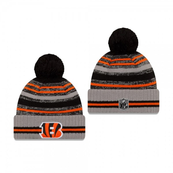 Cincinnati Bengals Gray 2021 NFL Sideline Sport Pom Cuffed Knit Hat