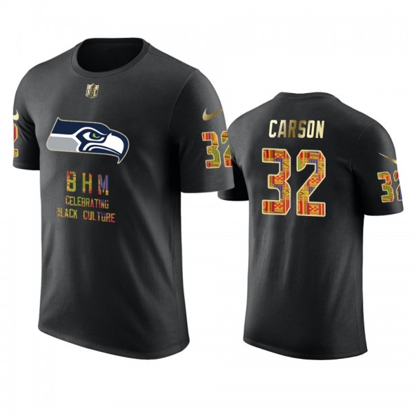 Seahawks #32 Chris Carson Black Black History Month T-Shirt - Men's