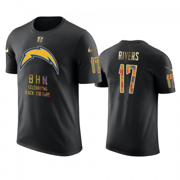 Chargers #17 Philip Rivers Black Black History Month T-Shirt - Men's