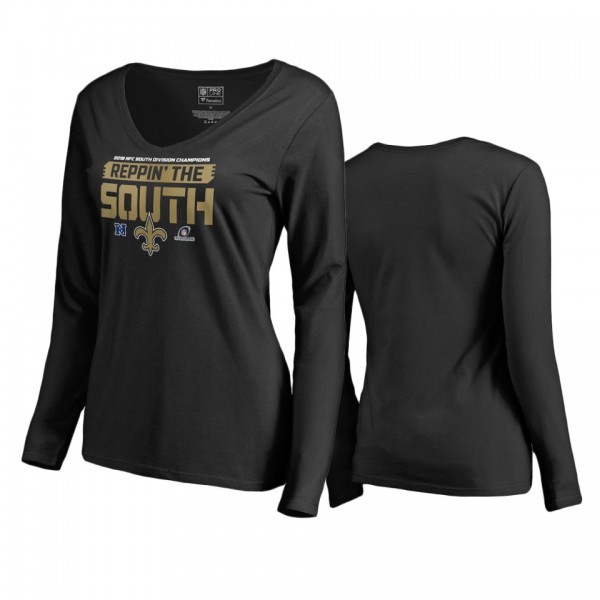 Saints # Black Division Champions Fair Catch Long Sleeve T-Shirt - Women's