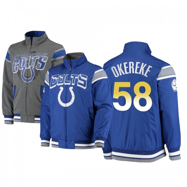 Indianapolis Colts Bobby Okereke Royal Charcoal Offside Reversible Full-Zip Jacket