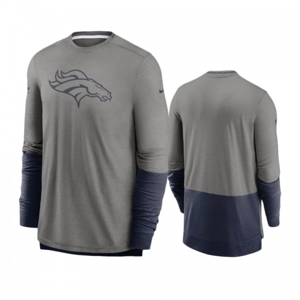 Denver Broncos Heathered Gray Navy Sideline Player Performance Long Sleeve T-Shirt