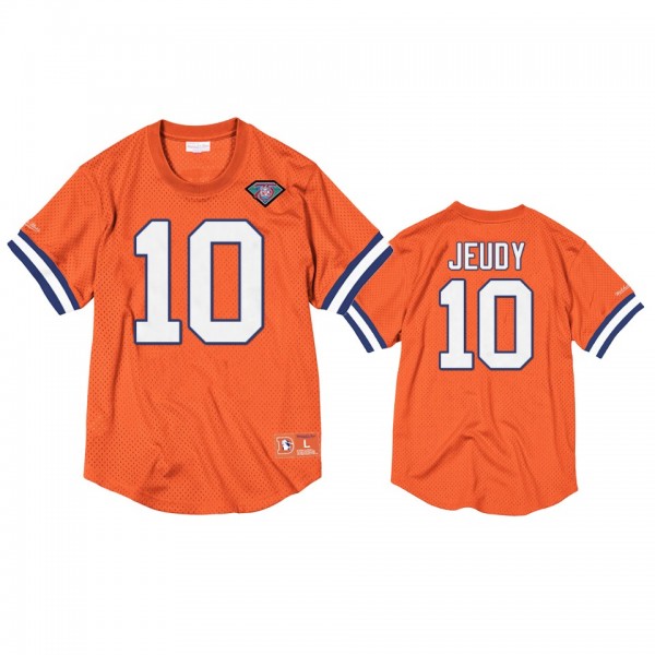Denver Broncos Jerry Jeudy Orange Mesh Crewneck 75th Anniversary Jersey