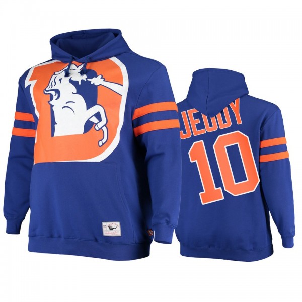 Denver Broncos Jerry Jeudy Royal Big Face Historic Logo Fleece Pullover Hoodie
