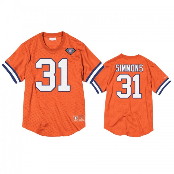 Denver Broncos Justin Simmons Orange Mesh Crewneck...
