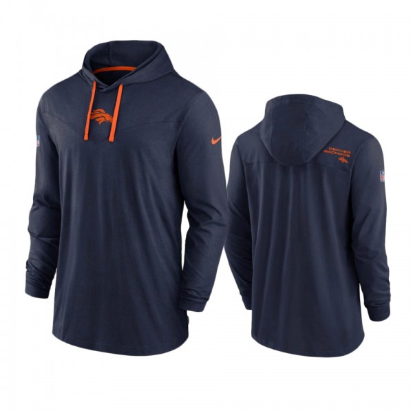 Denver Broncos Navy Sideline Performance Hoodie Long Sleeve T-Shirt