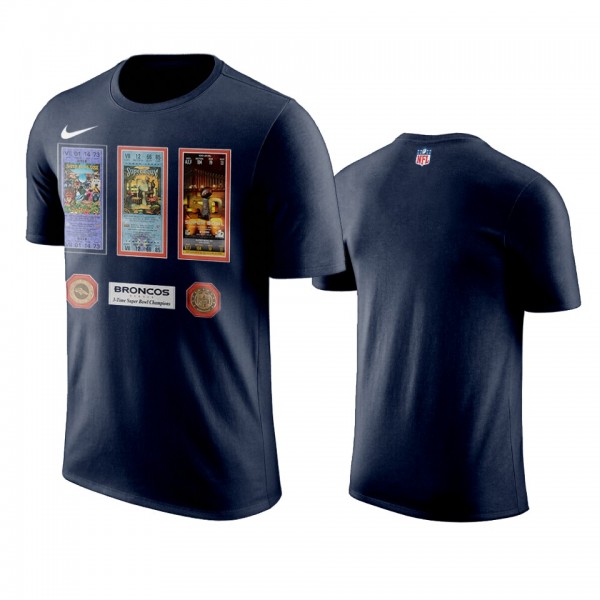 Men's Denver Broncos Navy Super Bowl Champions Ticket and Photo Collage T-Shirt