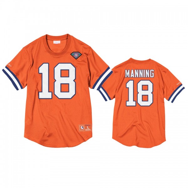 Denver Broncos Peyton Manning Orange Mesh Crewneck 75th Anniversary Jersey