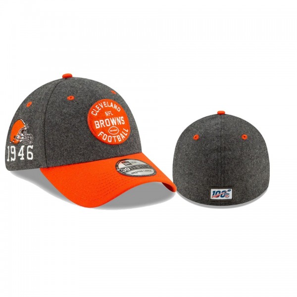 Cleveland Browns Heather Charcoal Orange 2019 NFL Sideline Home 1940s 39THIRTY Flex Hat