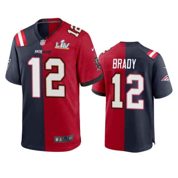 Buccaneers GOAT Tom Brady Navy Red Super Bowl LV Split Game Jersey