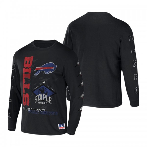 Men's Buffalo Bills NFL x Staple Black World Renowned Long Sleeve T-Shirt