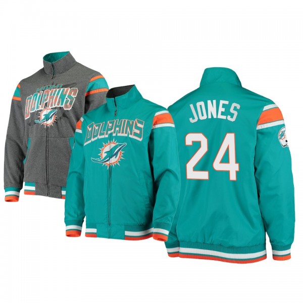 Miami Dolphins Byron Jones Aqua Charcoal Offside Reversible Full-Zip Jacket