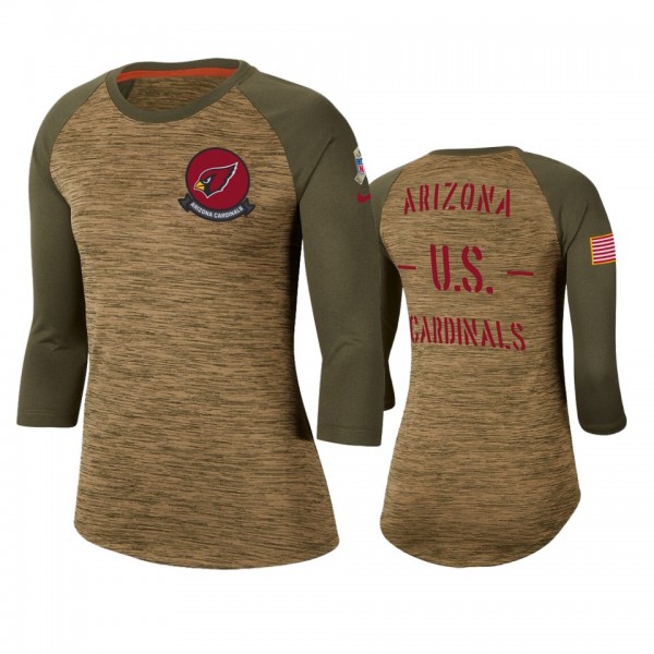 Women's Arizona Cardinals Khaki 2019 Salute to Service Legend Scoopneck Raglan 3/4 Sleeve T-Shirt