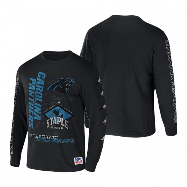 Men's Carolina Panthers NFL x Staple Black World Renowned Long Sleeve T-Shirt