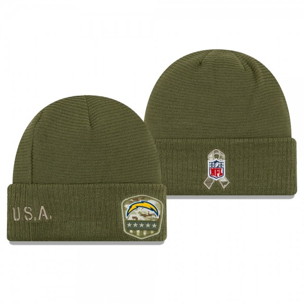 Los Angeles Chargers Olive 2019 Salute to Service Sideline Cuffed Knit Hat