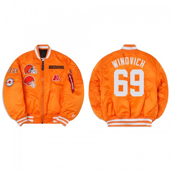Chase Winovich Alpha Industries X Cleveland Browns MA-1 Bomber Orange Jacket