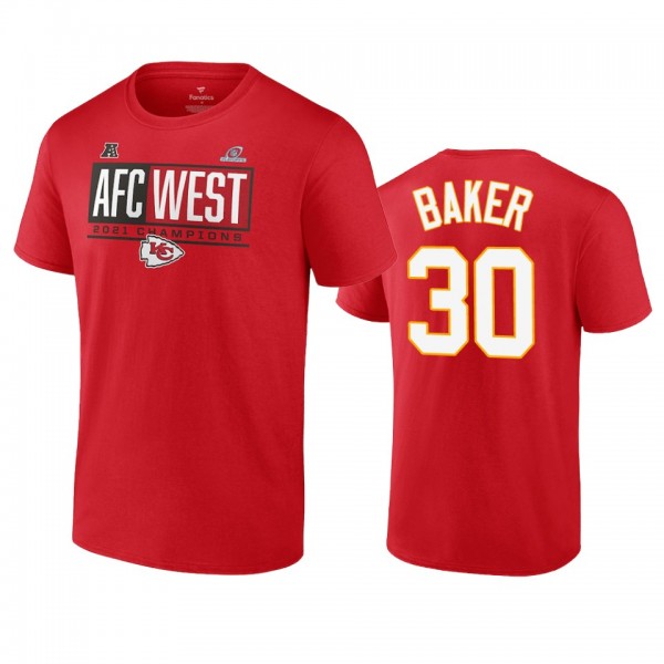 Kansas City Chiefs Deandre Baker Red 2021 AFC West Division Champions Blocked Favorite T-Shirt