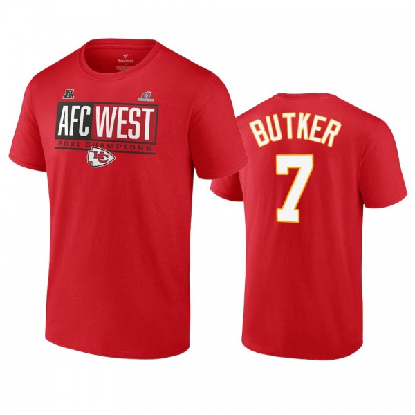 Kansas City Chiefs Harrison Butker Red 2021 AFC West Division Champions Blocked Favorite T-Shirt