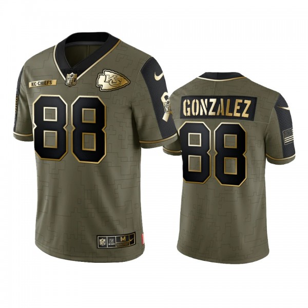 Kansas City Chiefs Tony Gonzalez Olive Gold 2021 Salute To Service Limited Jersey
