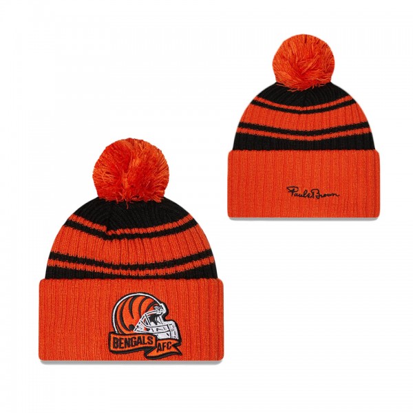 Men's Cincinnati Bengals Black Orange 2022 Sideline Cuffed Pom Knit Hat