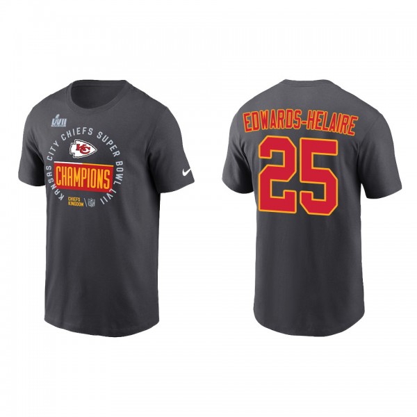Clyde Edwards-Helaire Kansas City Chiefs Anthracite Super Bowl LVII Champions Locker Room Trophy Collection T-Shirt